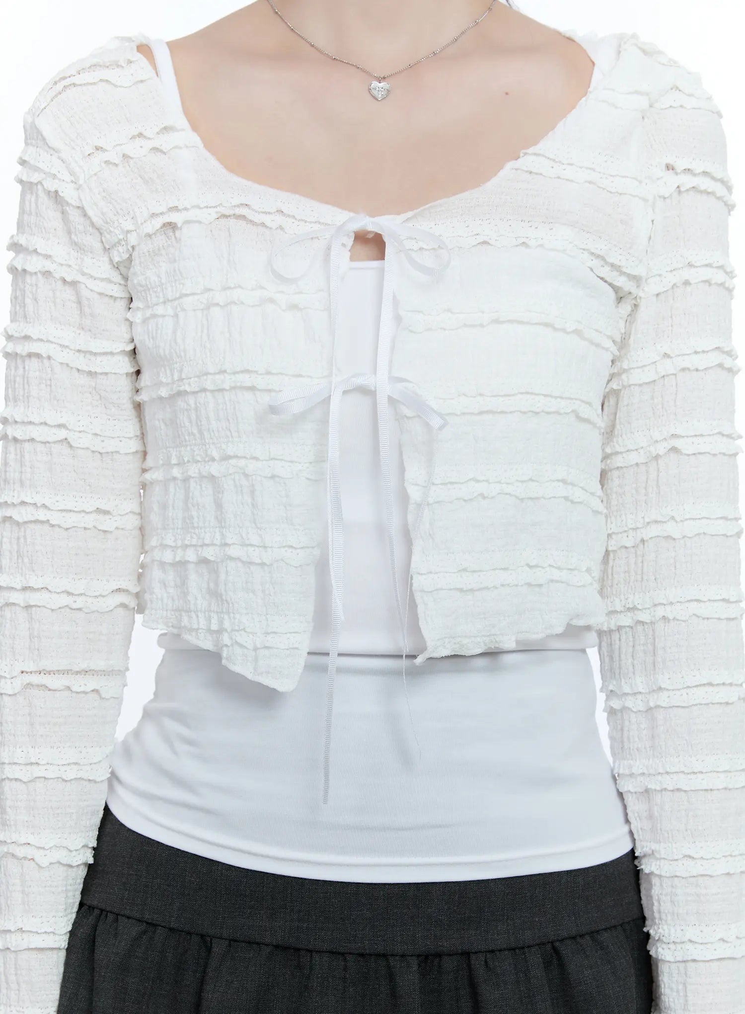 Elegant Sheer Frill Ribbon Cardigan CG514