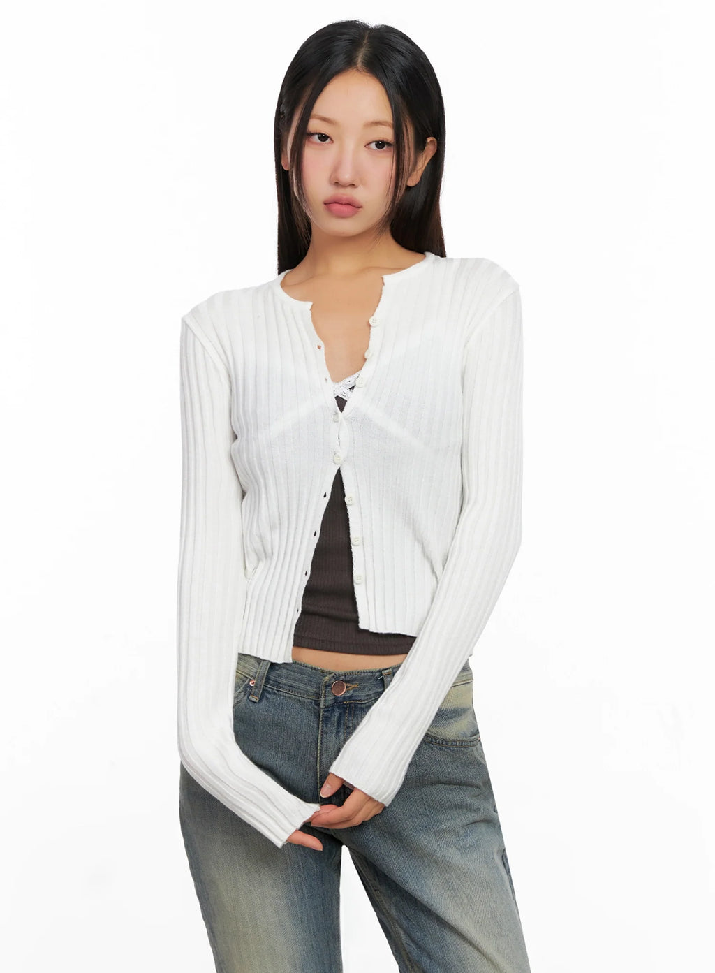 Ribbed Slim Fit Cardigan IG528