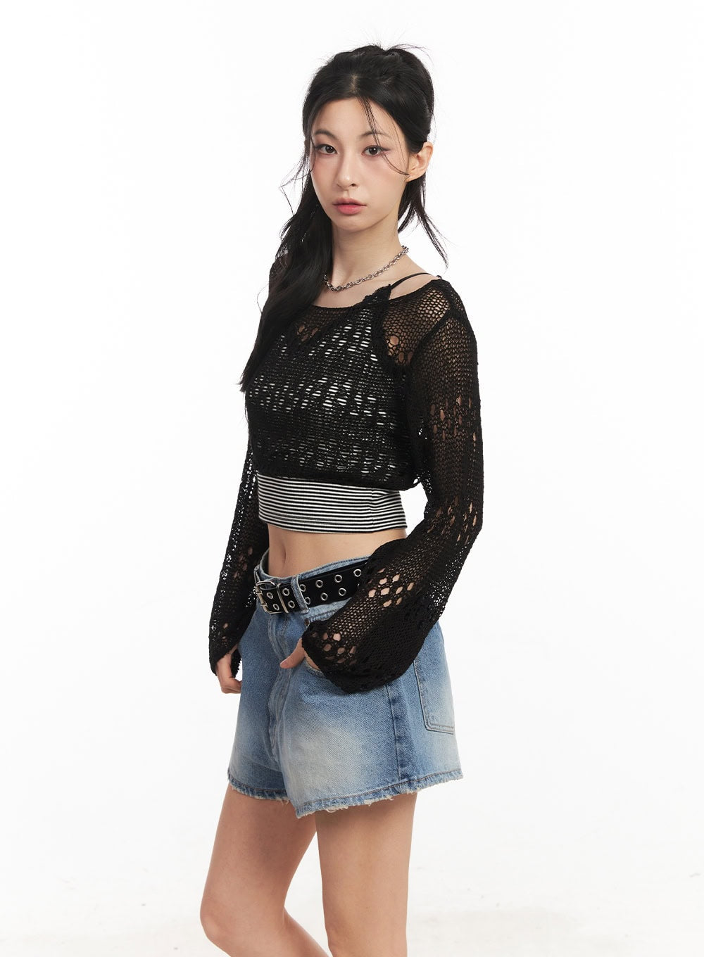 Crochet Micro Knit Sweater CA514