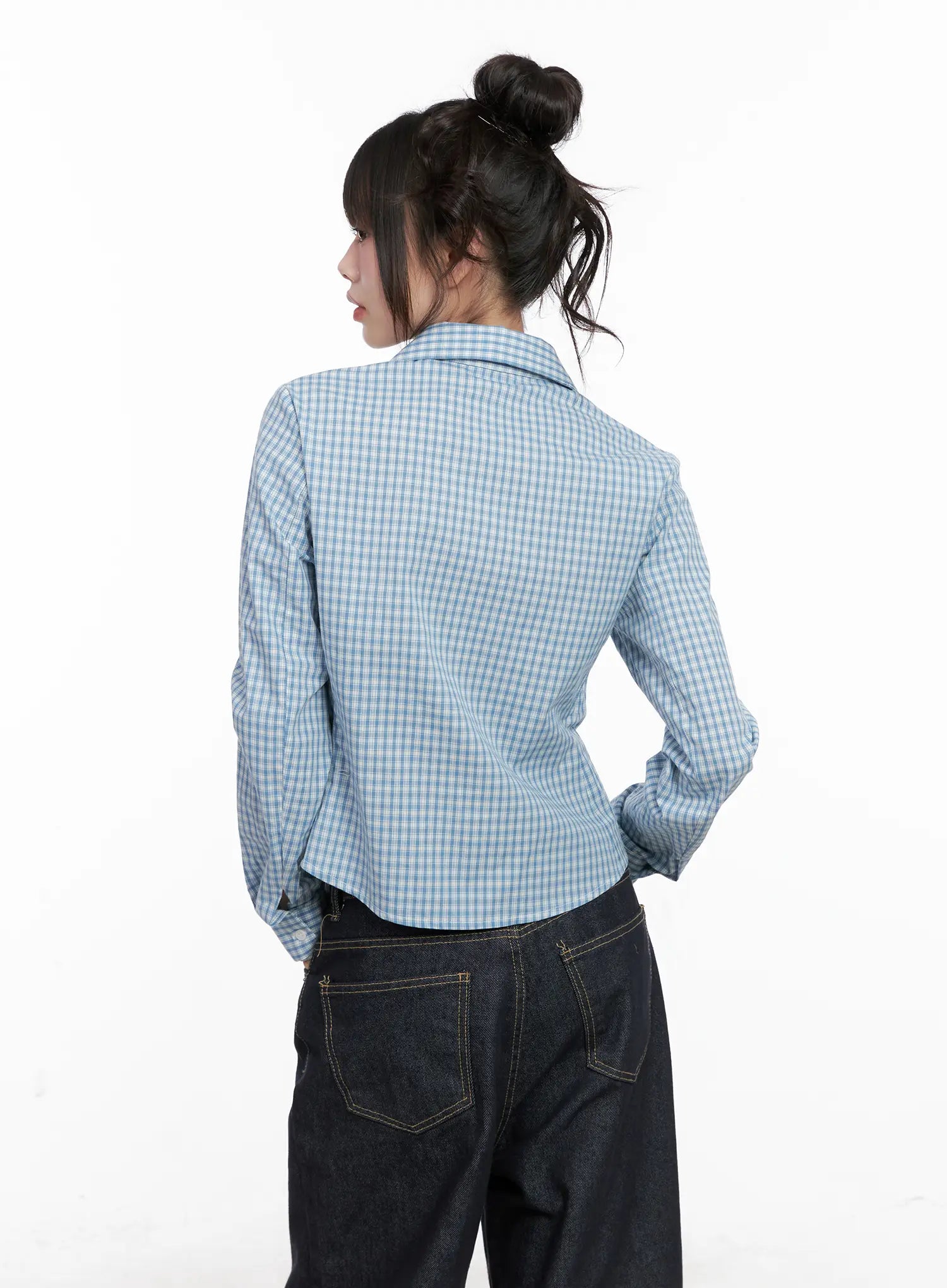 Plaid Button-Up Crop Shirt CG518