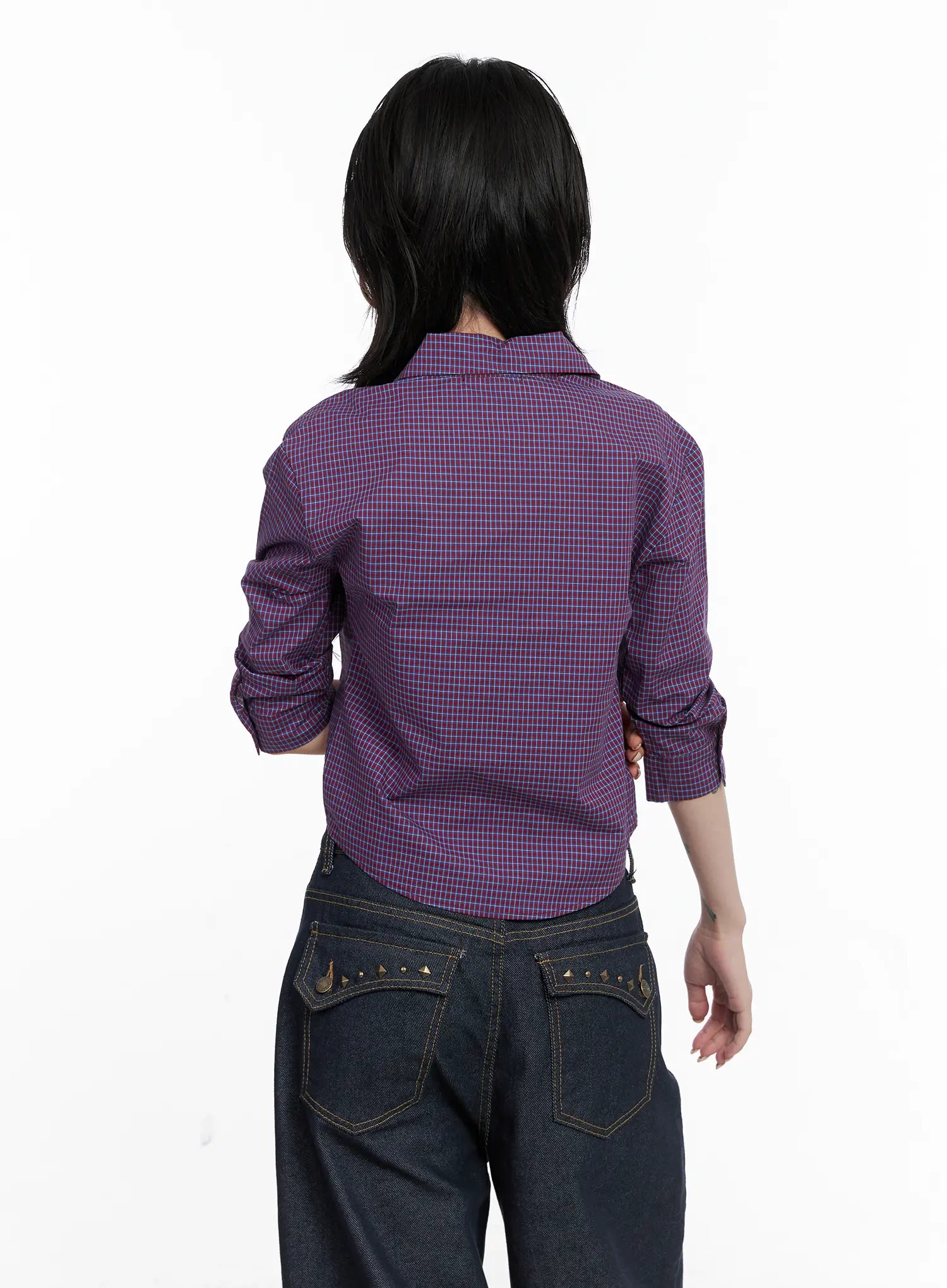 Cropped Plaid Button Up Shirt CS512