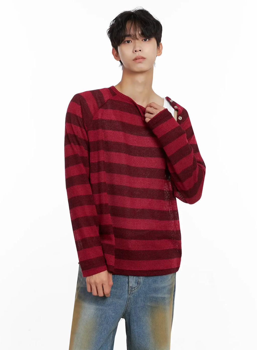 Men's Striped Snap Button Long Sleeve Shirt IO516