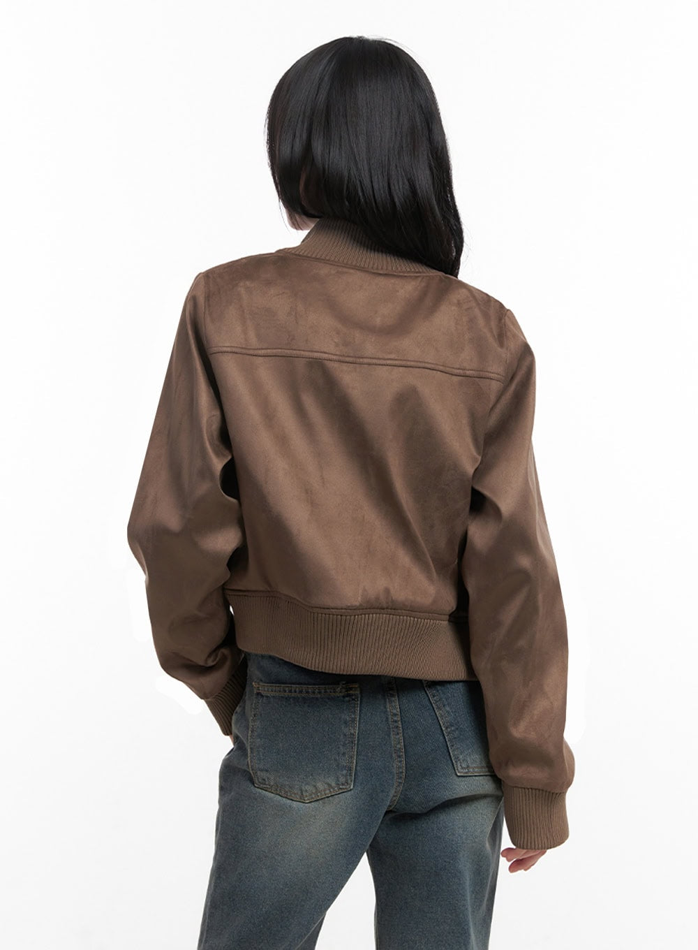 Zip-Up Suede Bomber Jacket ID402