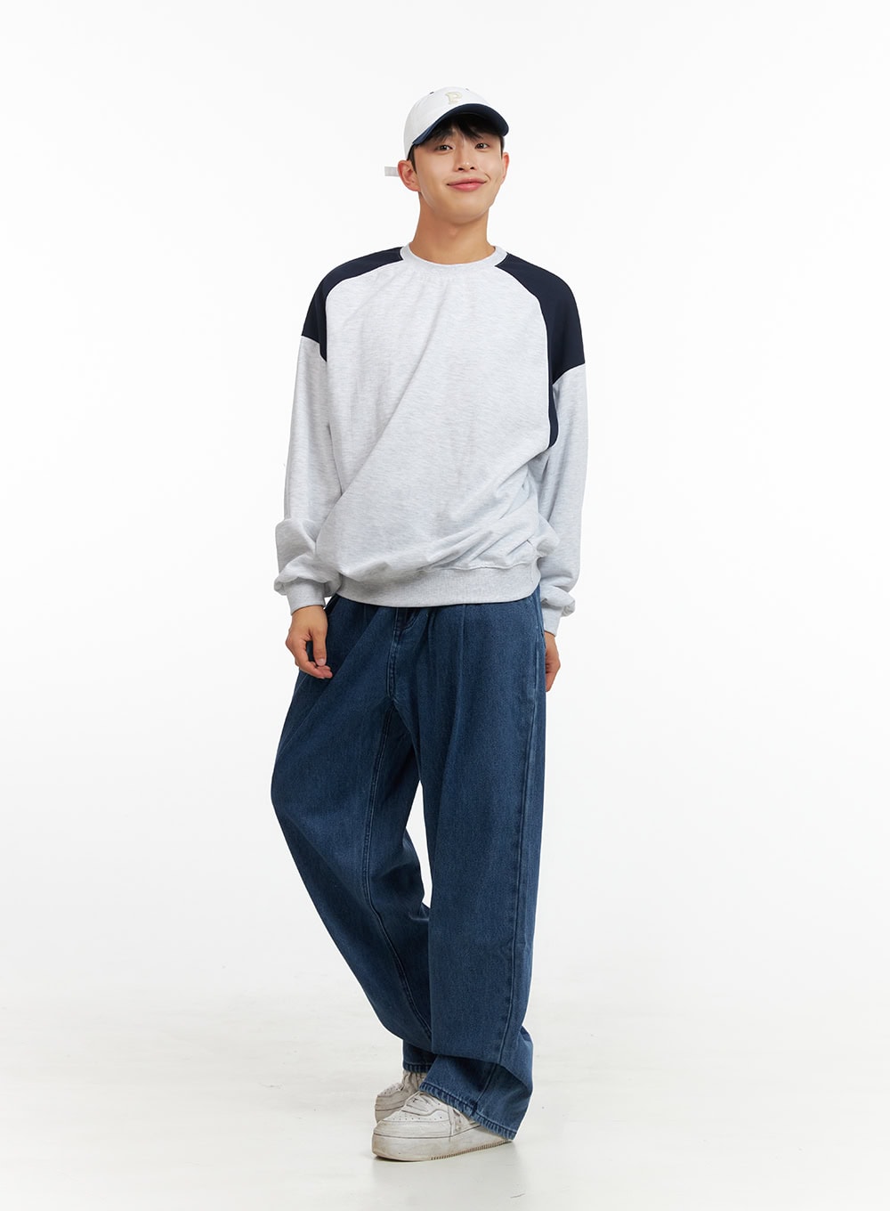 Men's Cozy Contrasting Crewneck Sweatshirt (White) IU414