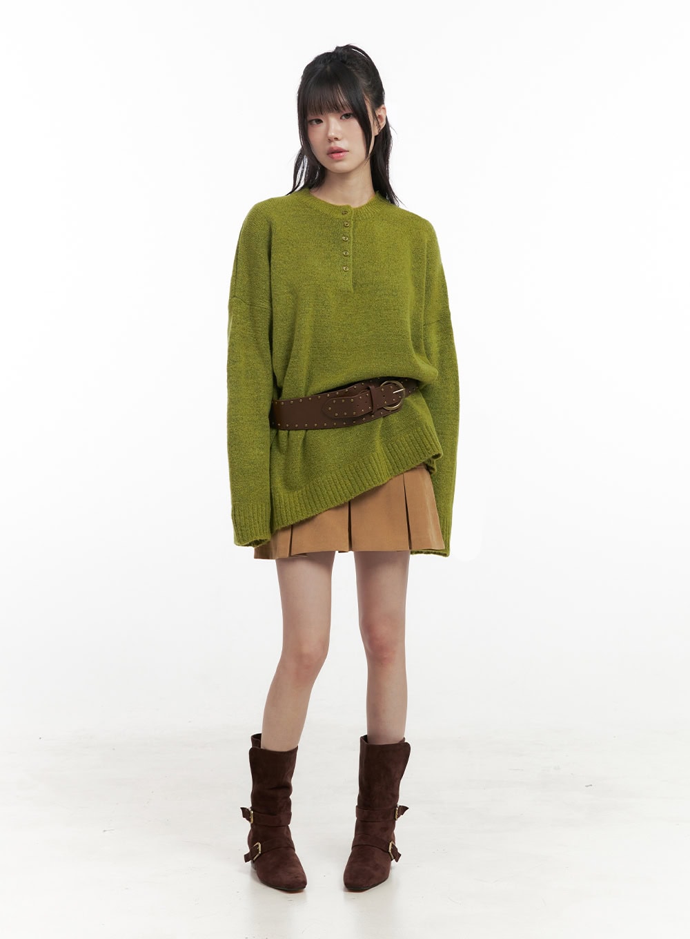 Oversized Henley Neck Sweater IN427