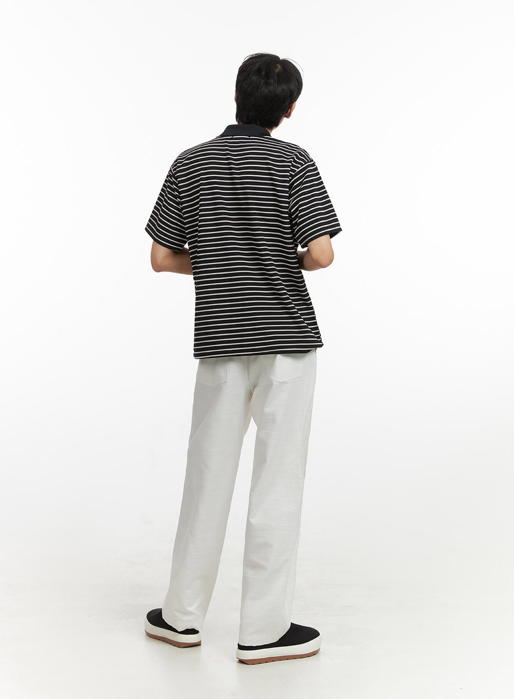 Men's Striped Collar T-Shirt (Black) IY431