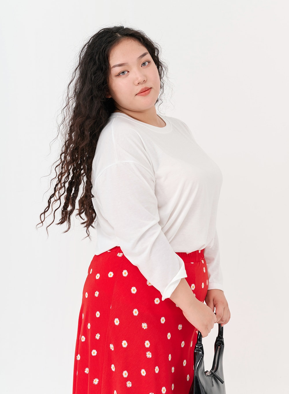 Plus Basic Span Round Neck Long Sleeve T-Shirt IG09