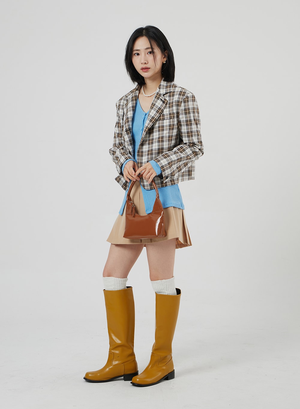 Check Pattern Crop Blazer OF310