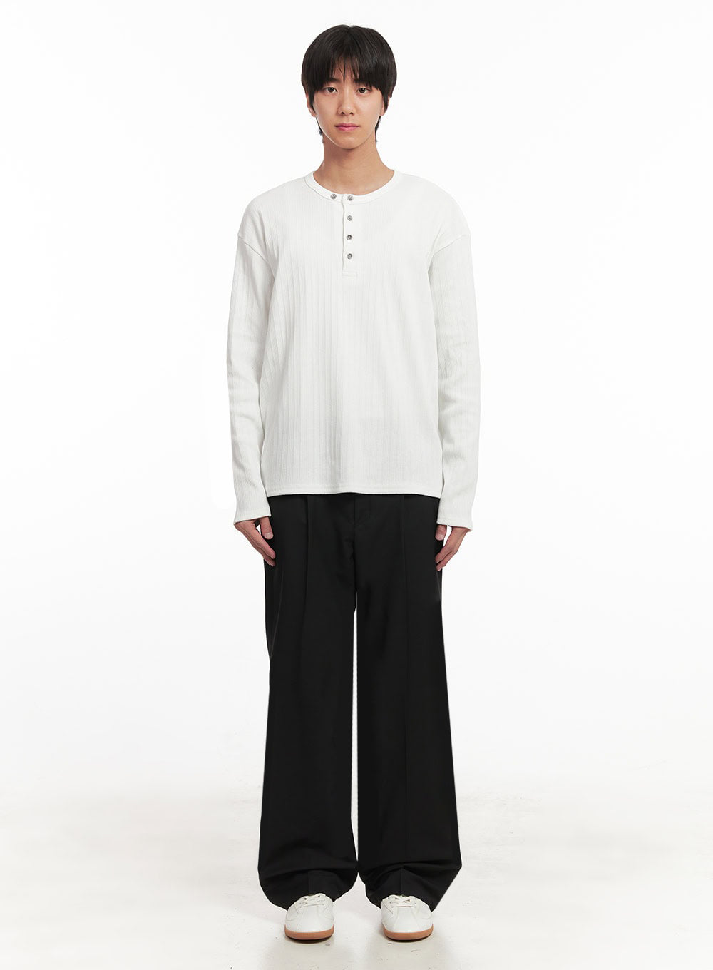 Men's Ribbed Buttoned Long-Sleeve Shirt IA511