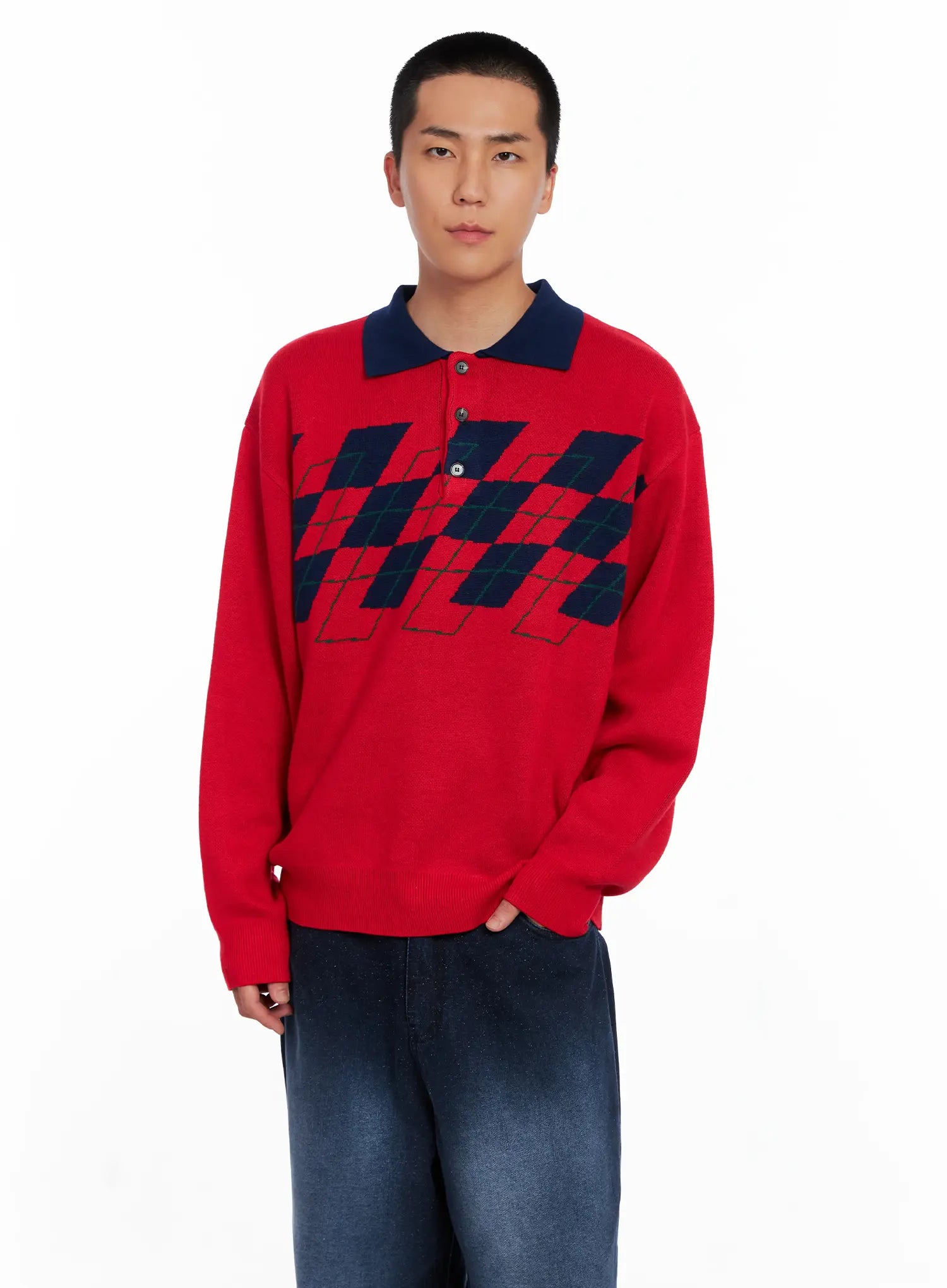 Men's Argyle Henley Knit IS510