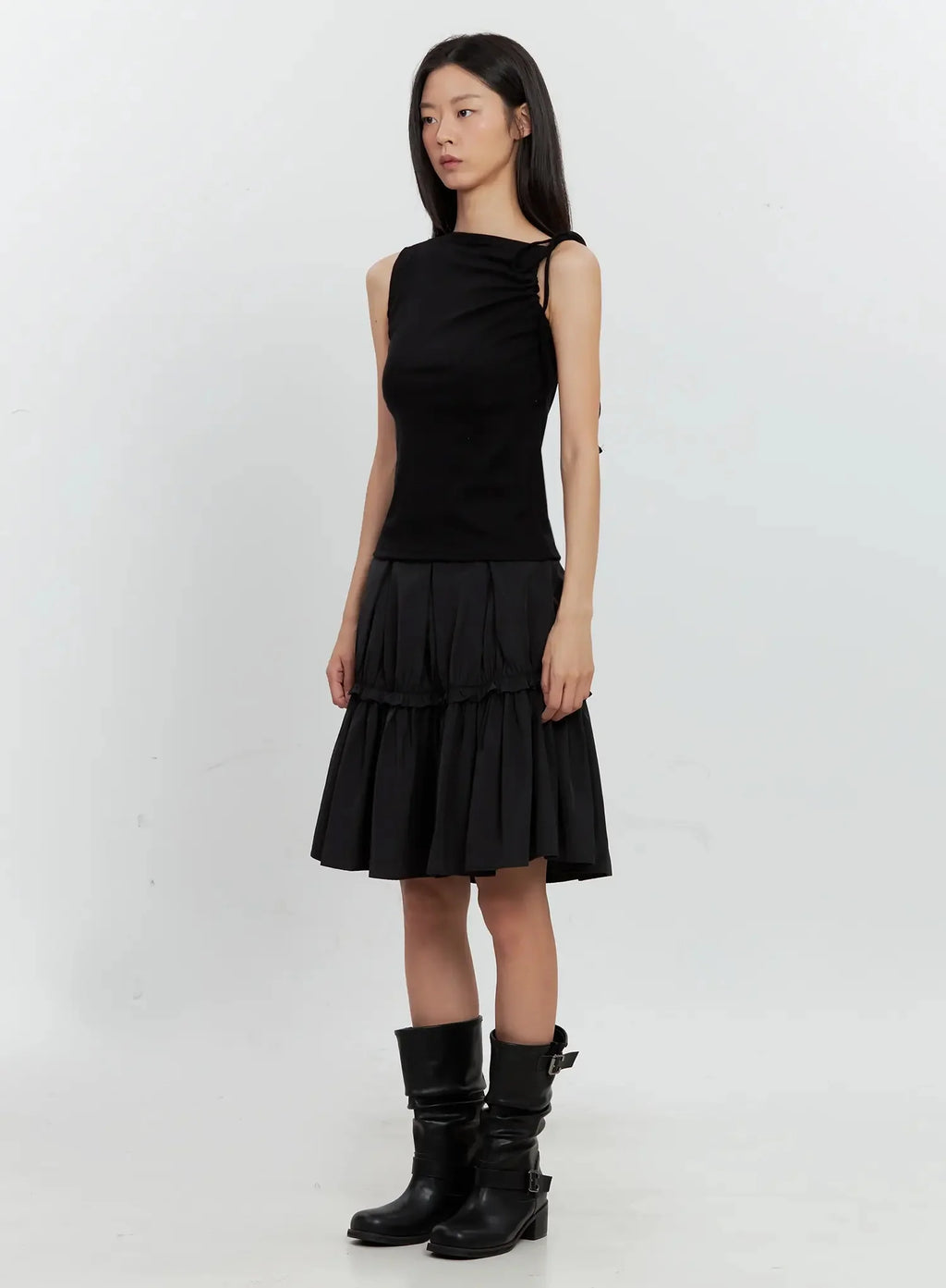 Pleated Nylon Midi Skirt IS516