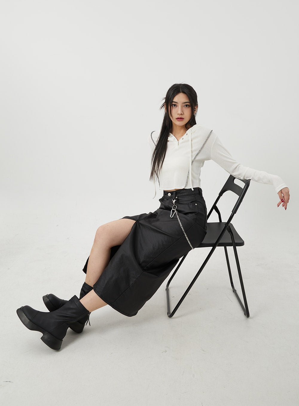 Stripe Detail Cropped Hoodie Top BJ319