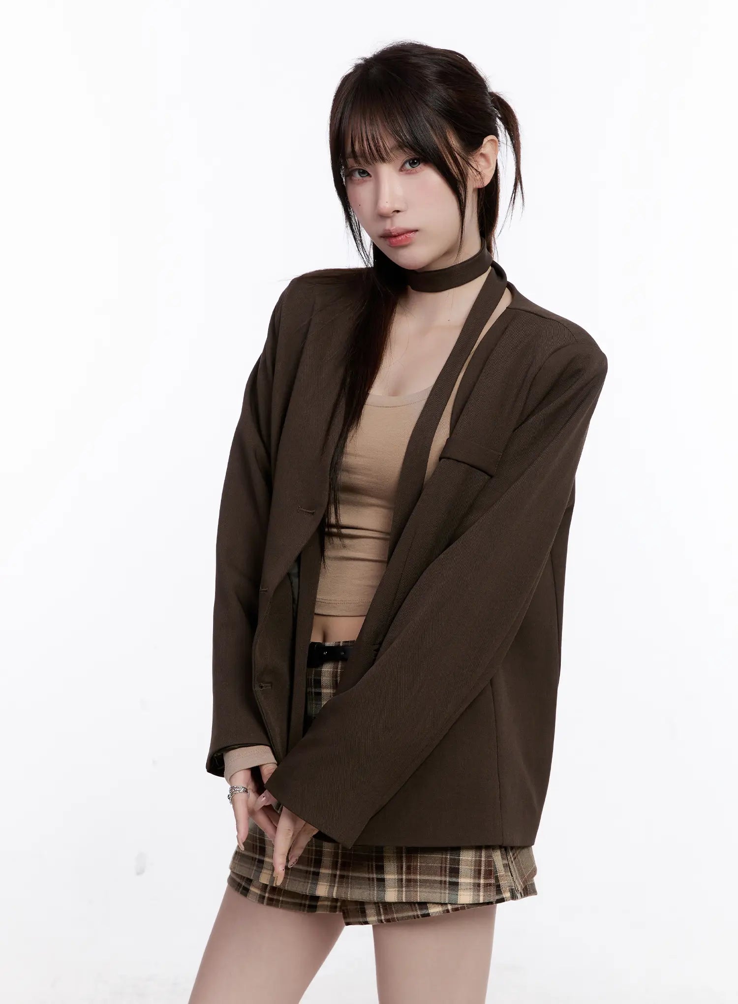 Chic Shoulder Pad Tie Blazer CO501