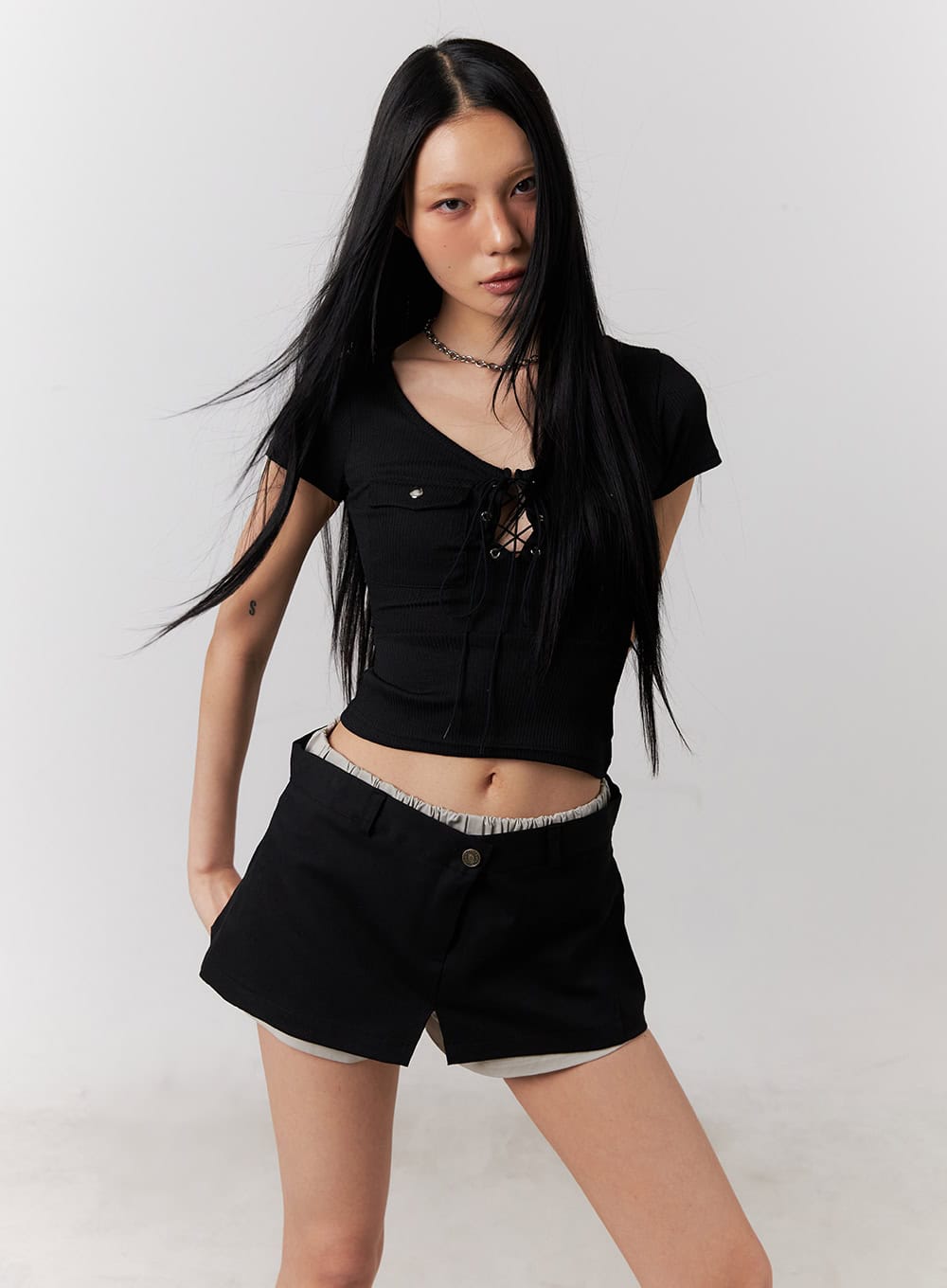 Pocket Eyelet Crop Top CY528