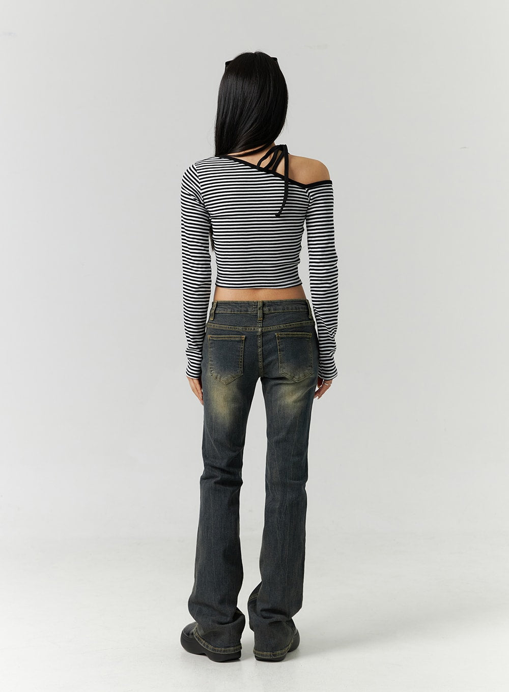 Asymmetrical Stripe Crop Top CN328