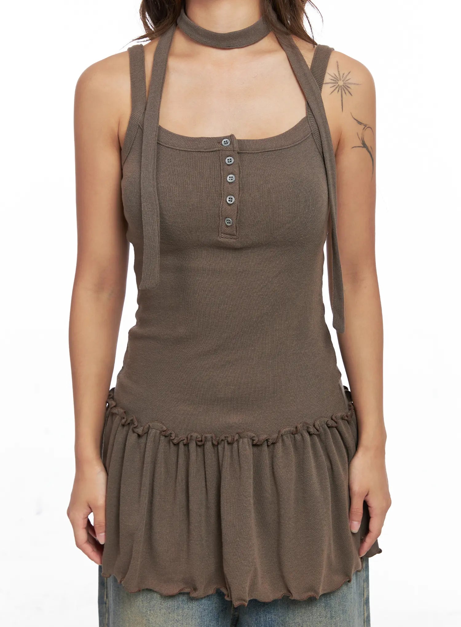 Ruffled Tank Top and Scarf Set CO513