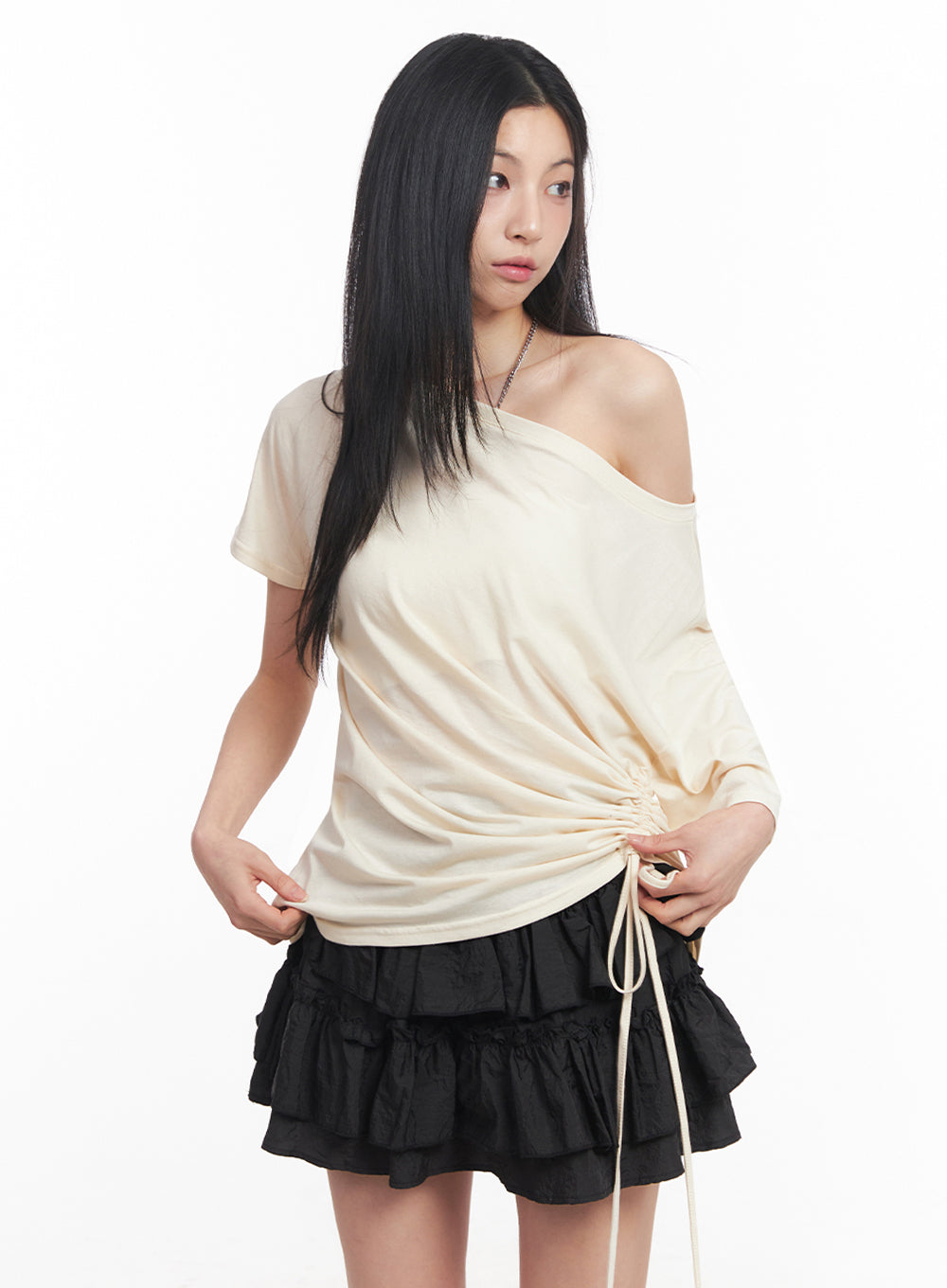 Shirred One-Shoulder Top IY516