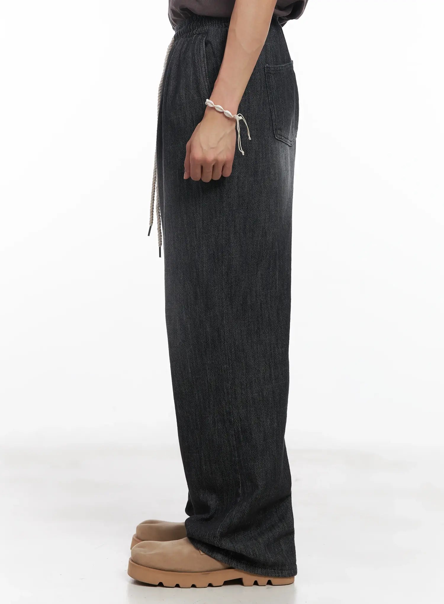 Men's Adjustable Linen Denim Pants (Black) IU518