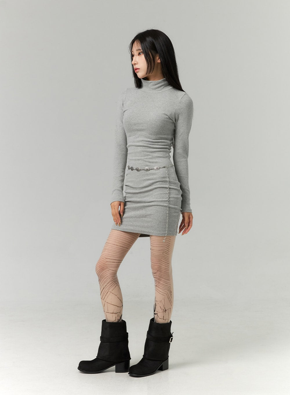 Half Turtle Neck Mini Dress CN321