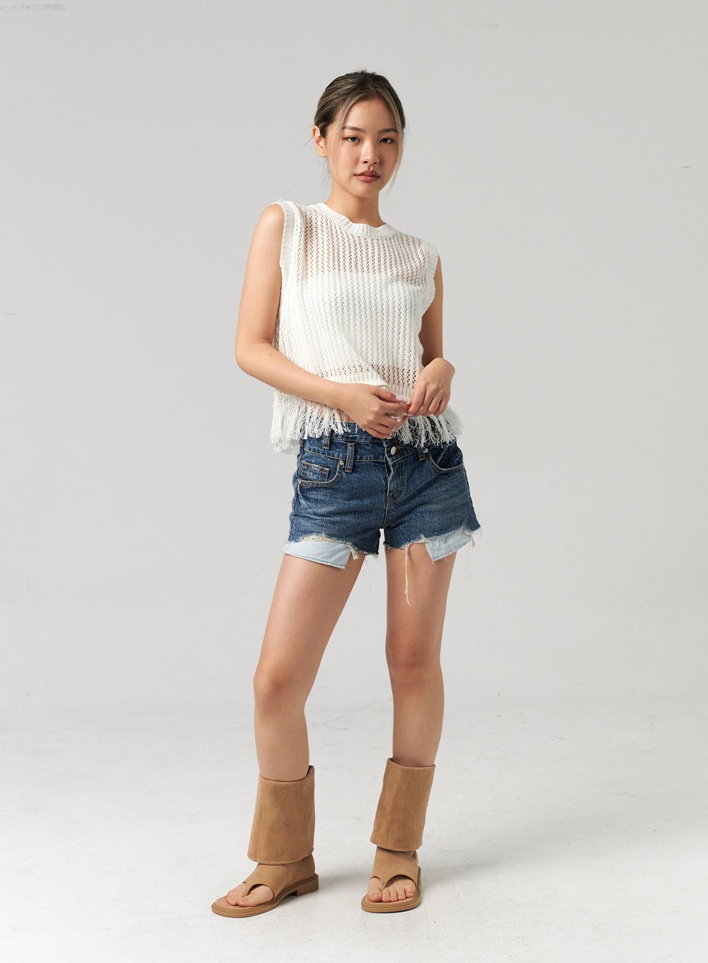 Dark Ripped Denim Shorts CL305