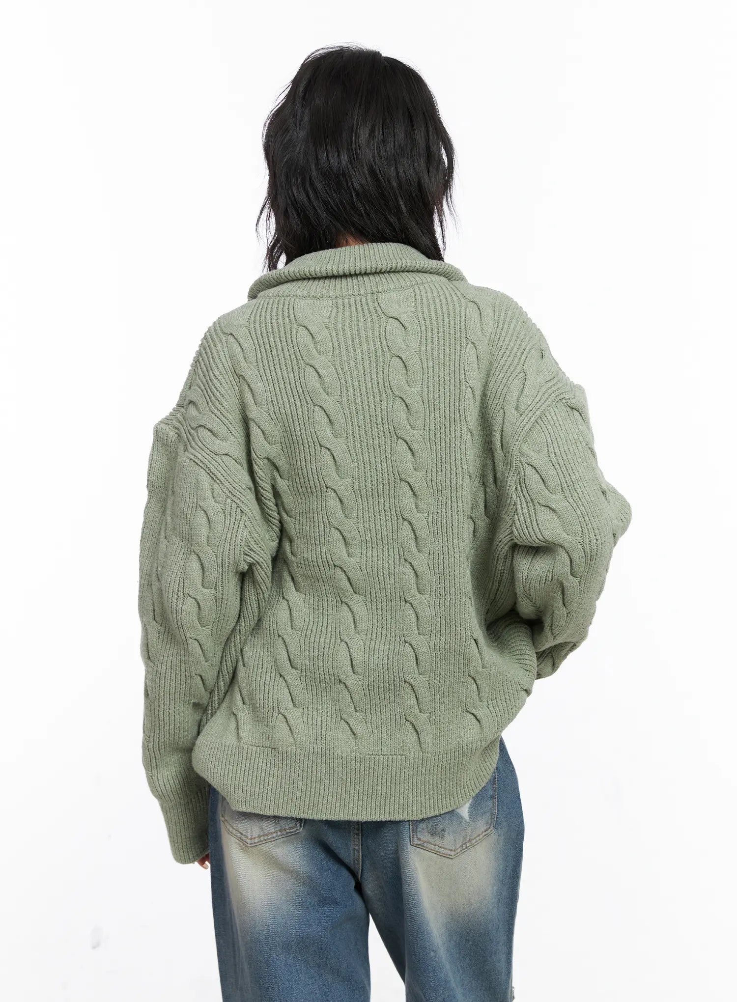 Oversized Cable Knit Zip-Up Sweater CO508