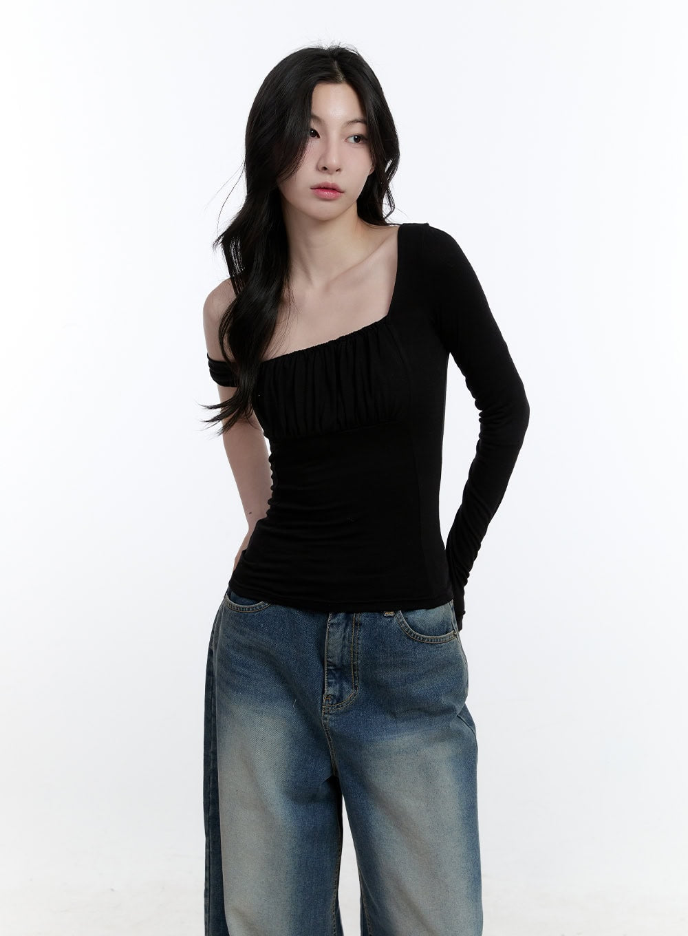 One-Shoulder Asymmetric Shirred Top CJ520