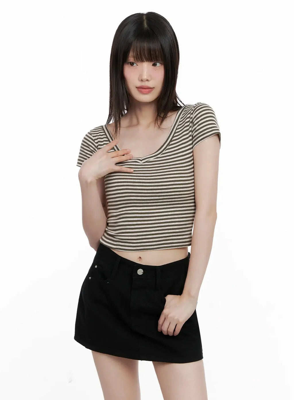 Striped V-Neck Short Sleeve Tee IL531