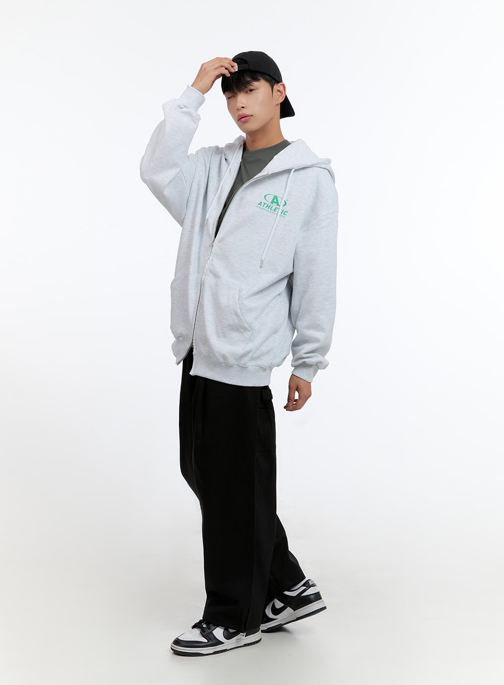 Men's Two-Way Zip-Up Lettered Hoodie (White) IS412