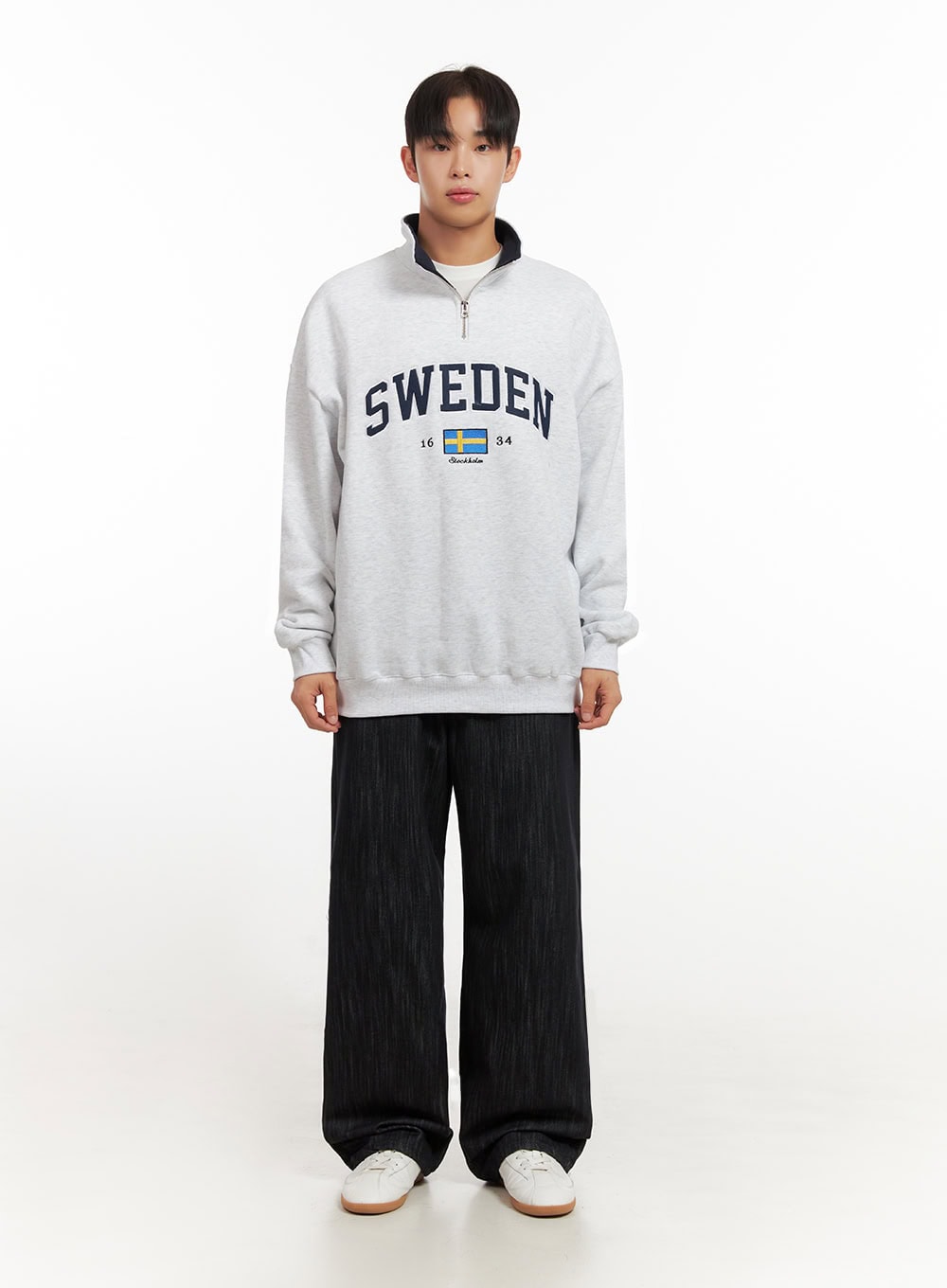 Men's Embroidered Half Zip-Up Sweatshirt ID406