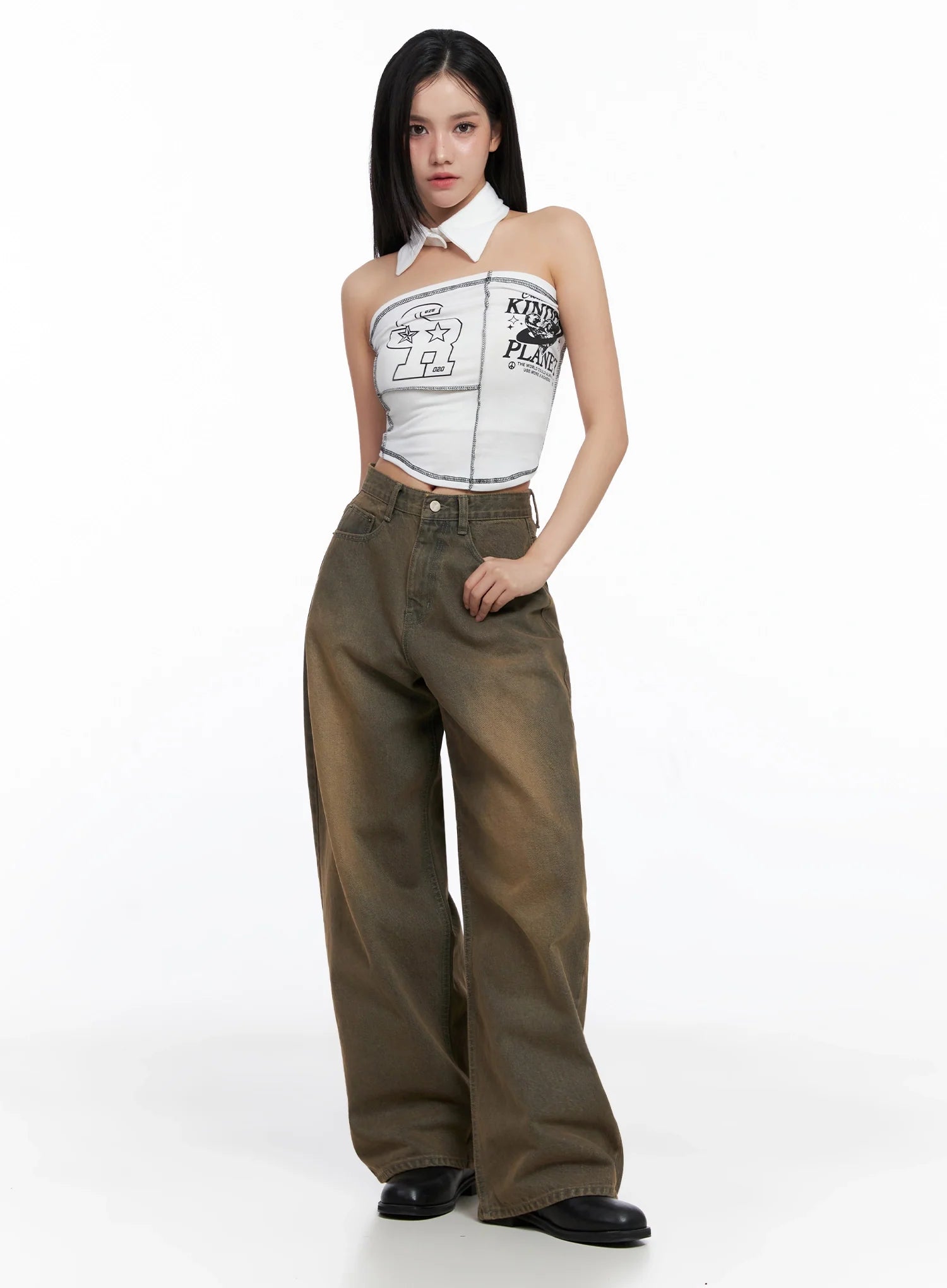 Graphic Collared Tube Top IS525