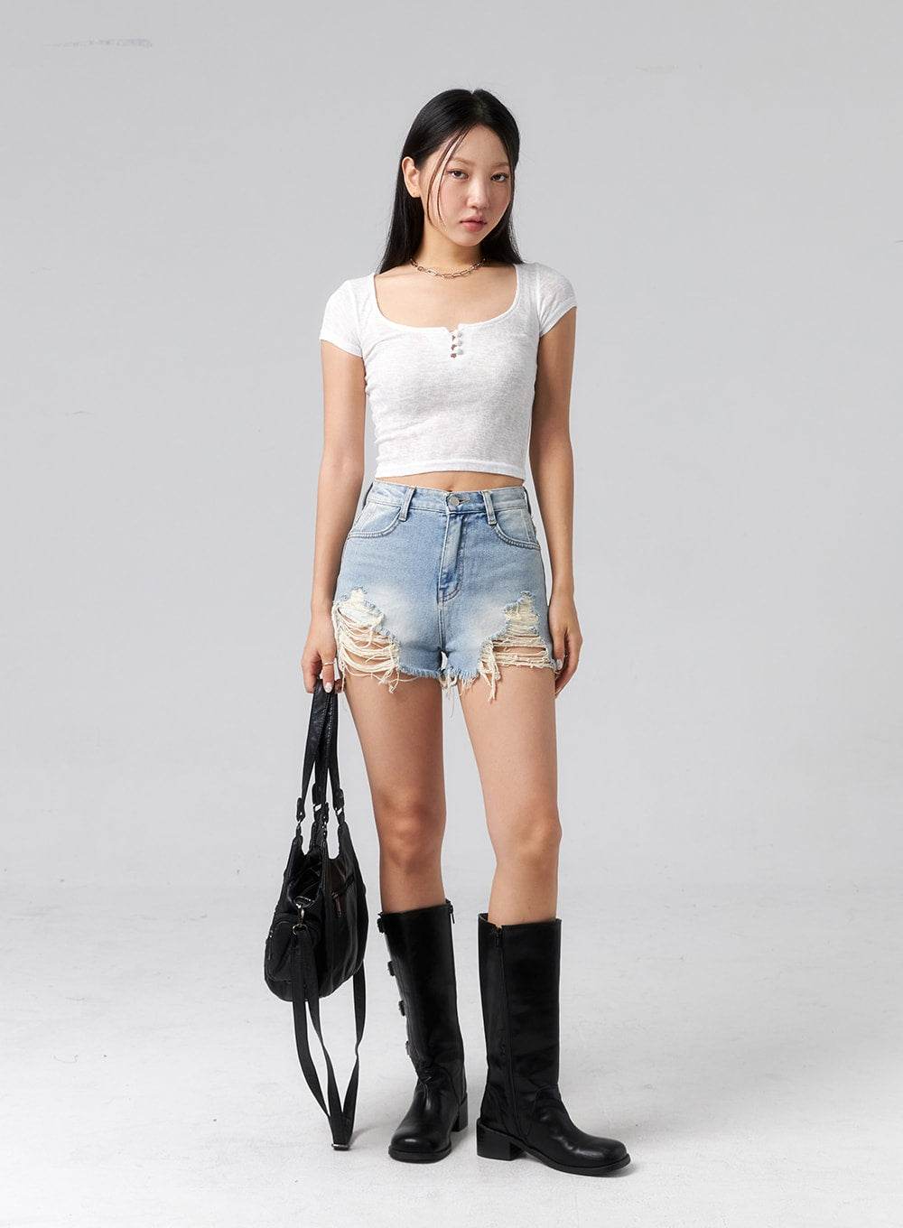 High Waist Ripped Shorts CL319