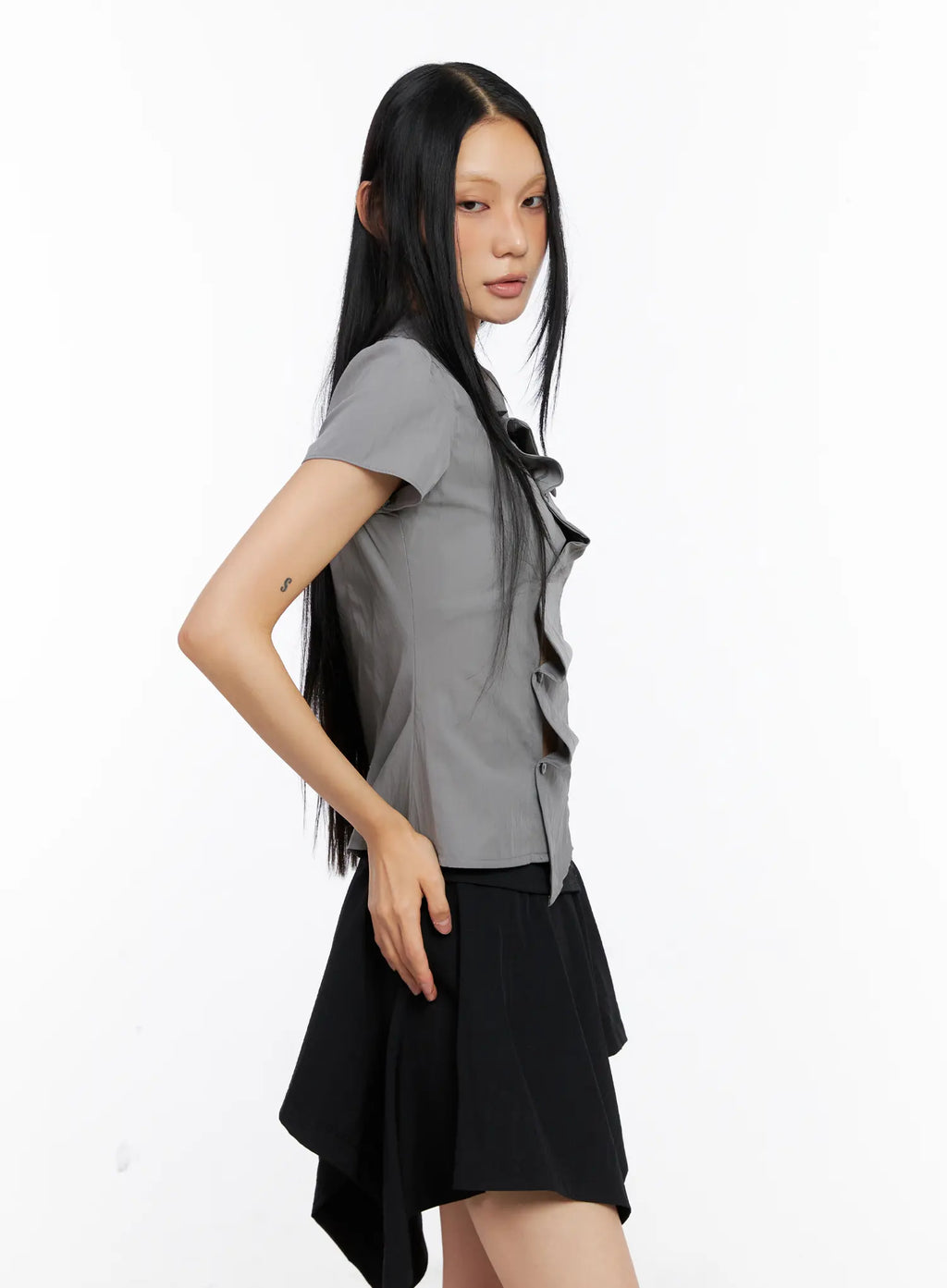 Asymmetric Collar Button-Down Blouse CL530