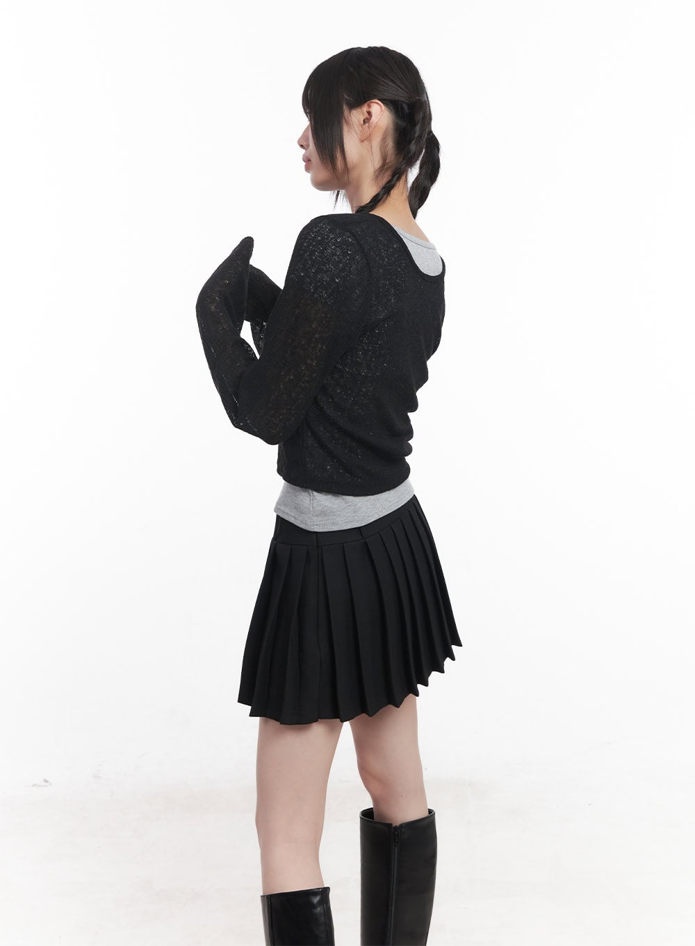 Sheer Buttoned Crop Cardigan CU506