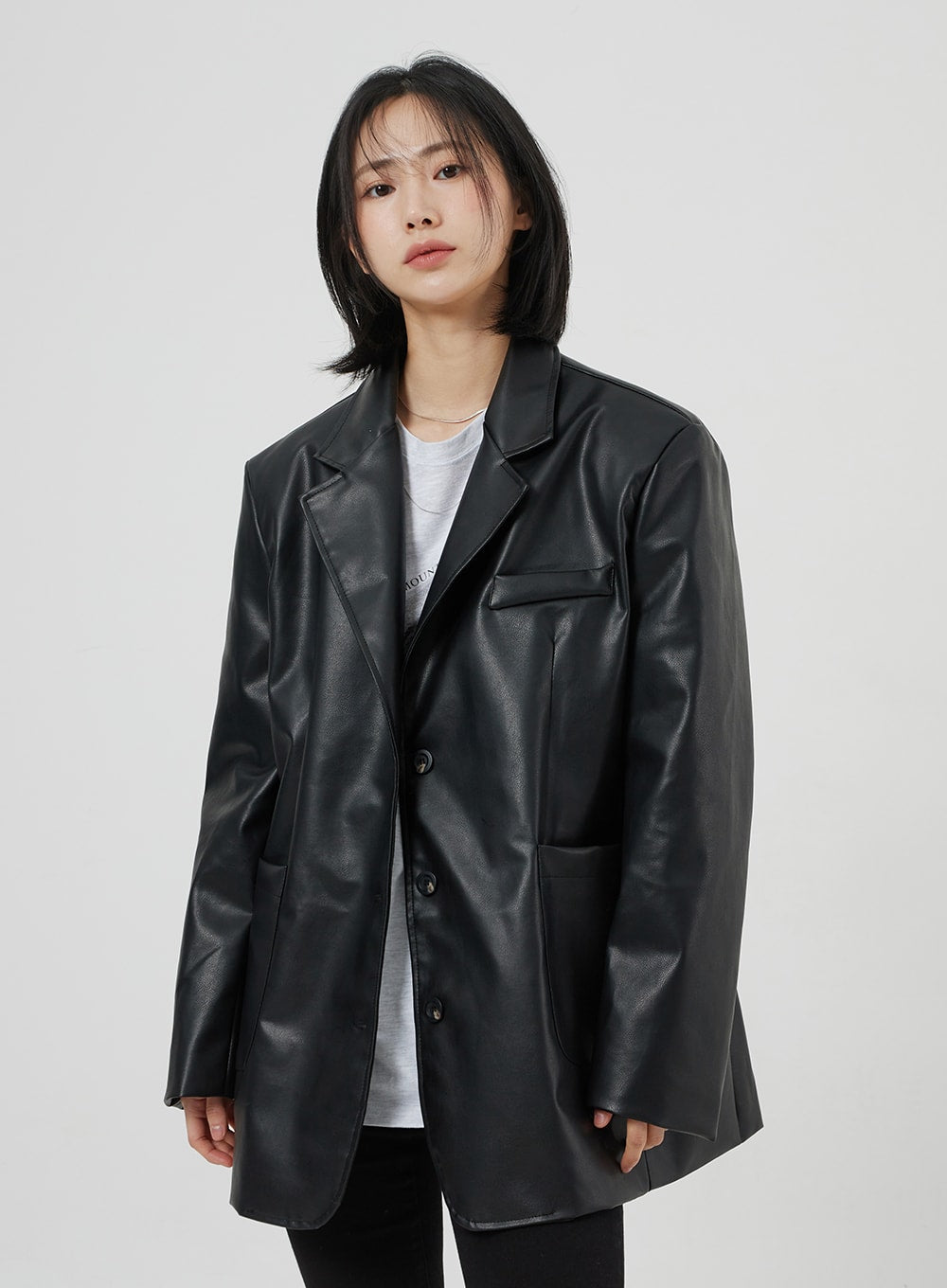 Faux Leather Oversized Jacket OM306