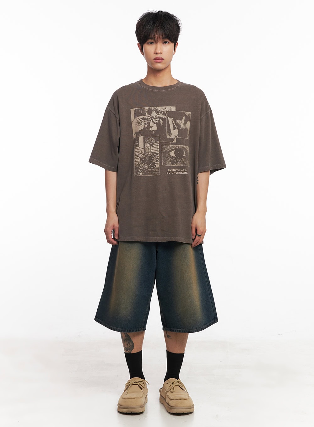 Men's Washed Relaxed-Fit Jorts (Dark blue) IY508