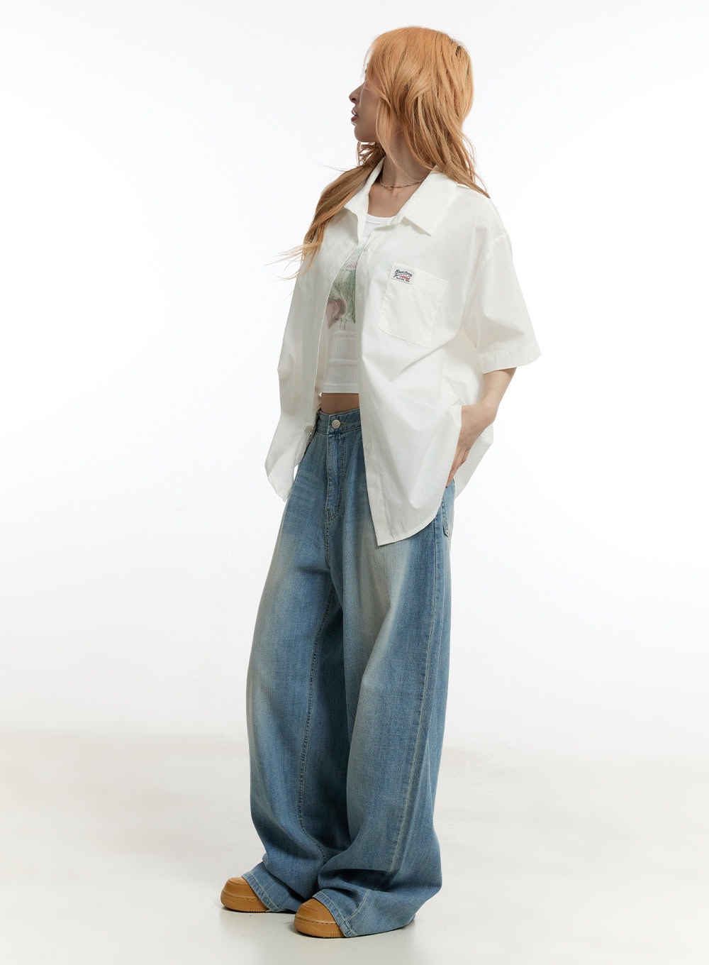 Oversized Collared Short Sleeve Shirt CY505