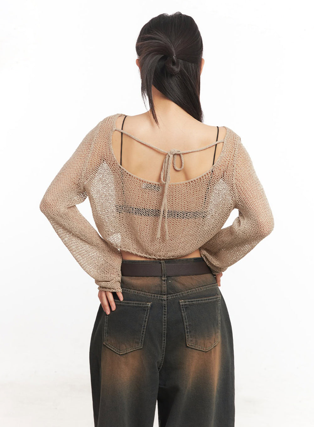 Mesh Back-Strap Knit Crop Top IA521