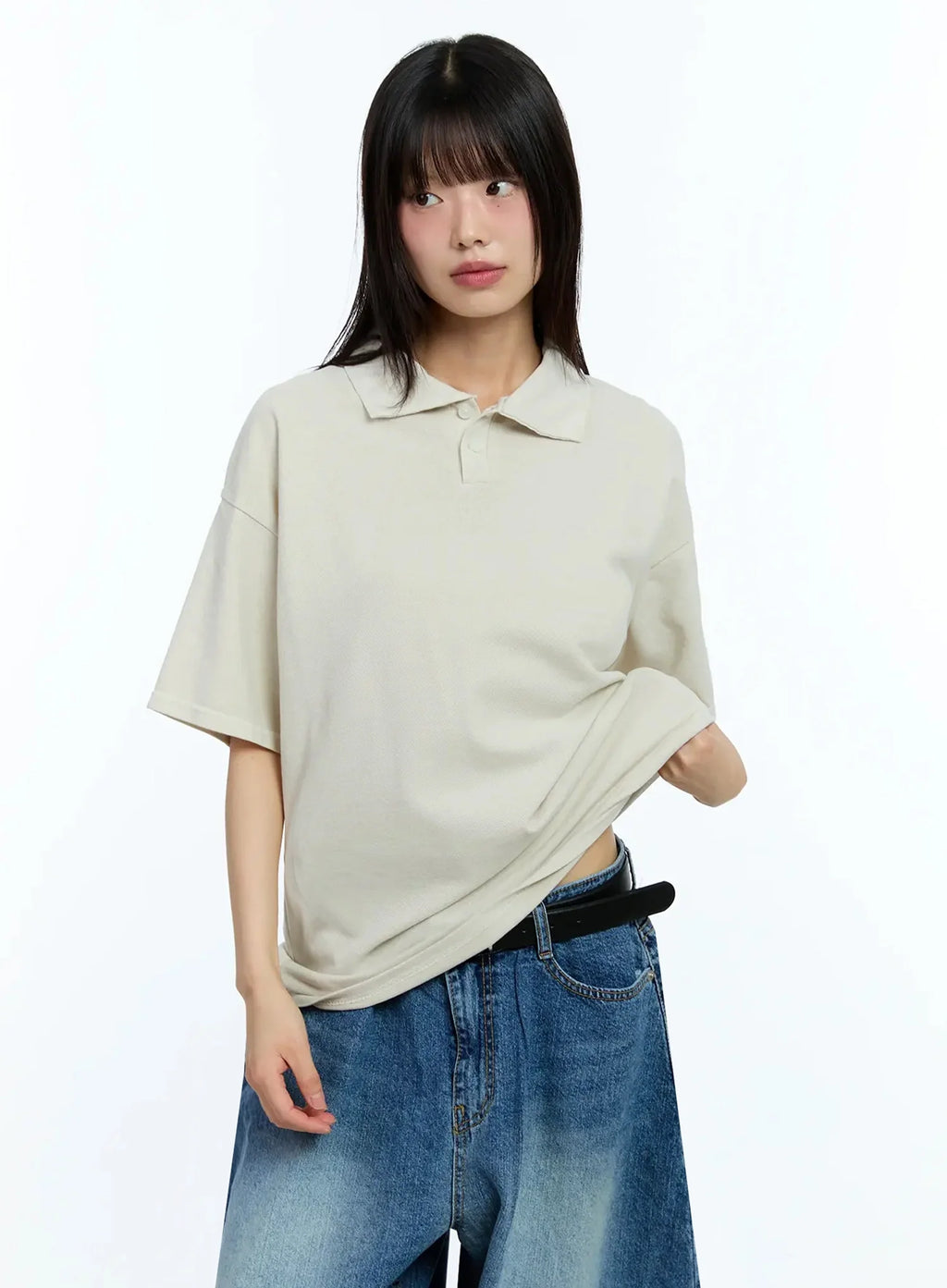 Oversized Short-Sleeve Polo Shirt IU523