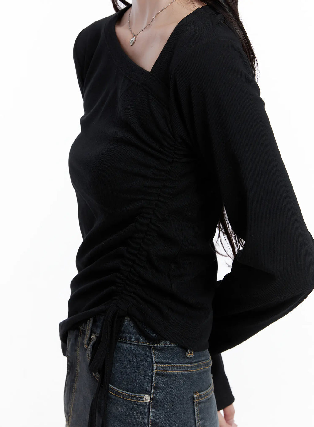 Asymmetrical Neck Ruched Top CS523