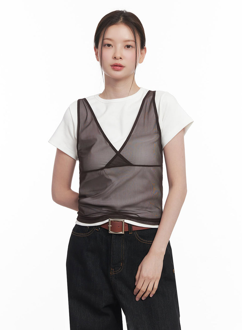 Sheer V-Neck Tank Top IY513