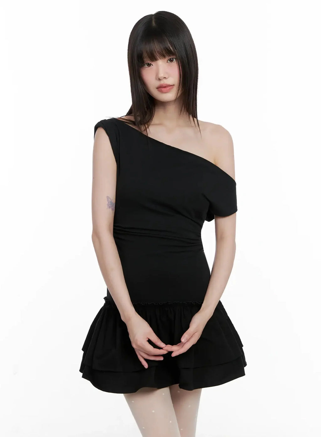 Asymmetrical Ruffle Off-Shoulder Dress IL531