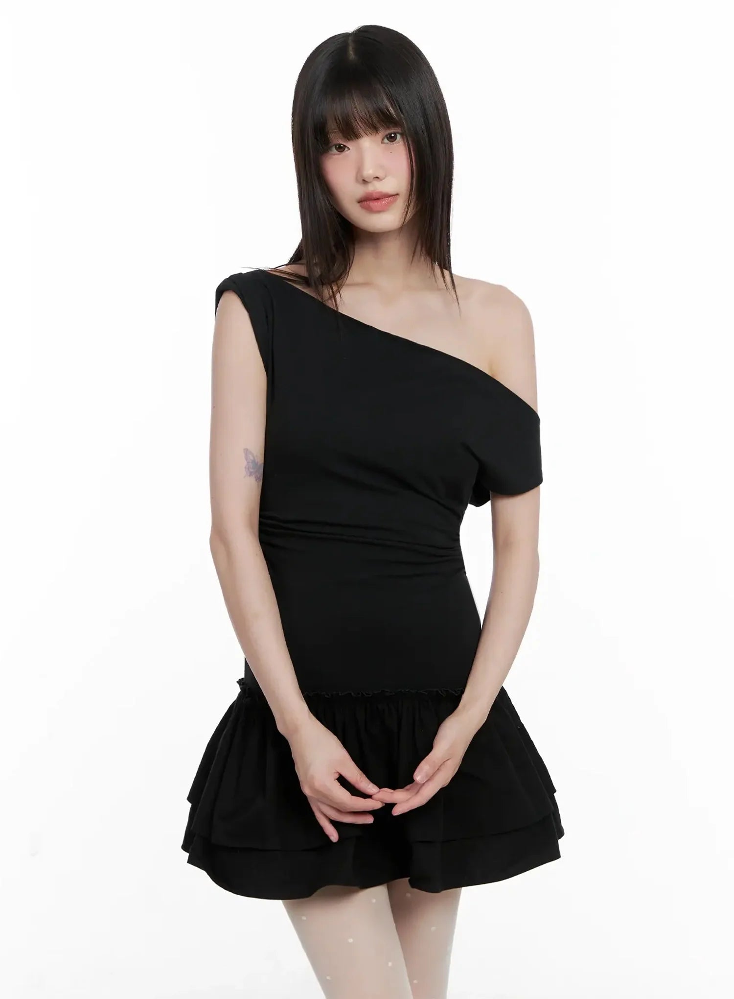 Asymmetrical Ruffle Off-Shoulder Dress IL531