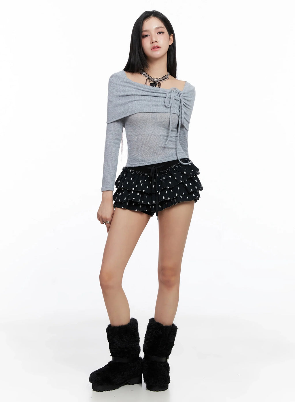 Ribbon Off-Shoulder Knit Top IS525