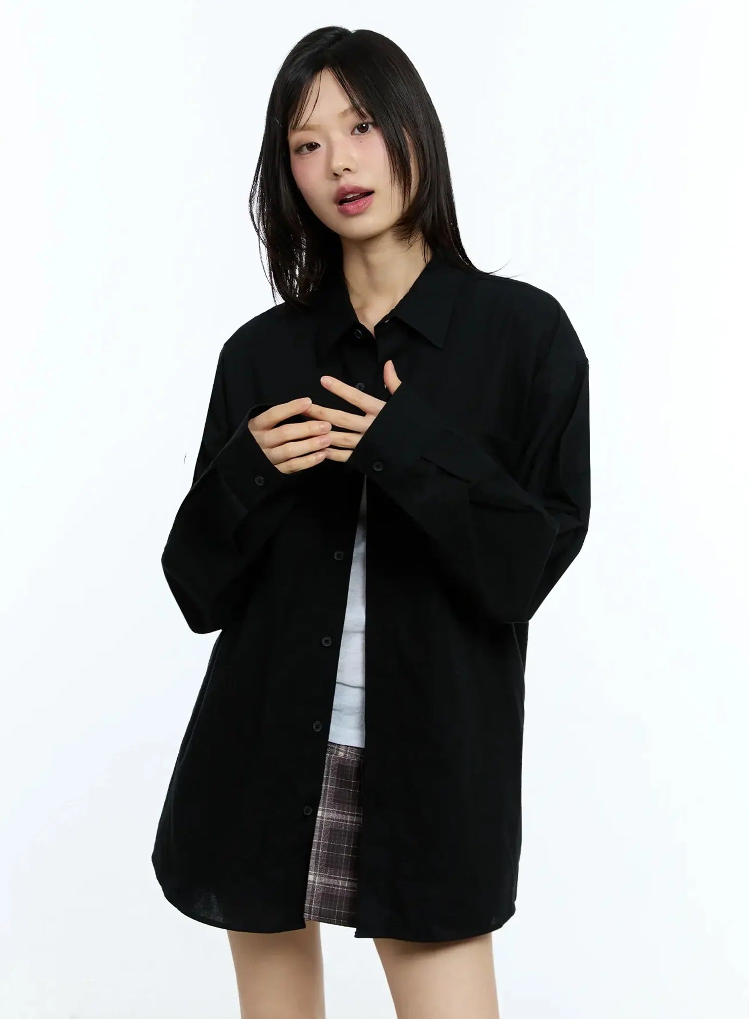 Oversized Solid Collared Shirt IU524