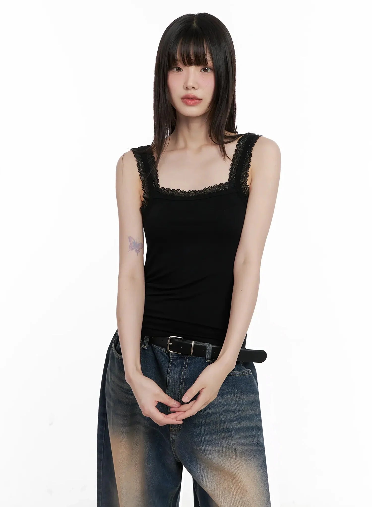 Lace-Trim Sleeveless Tank Top IL531