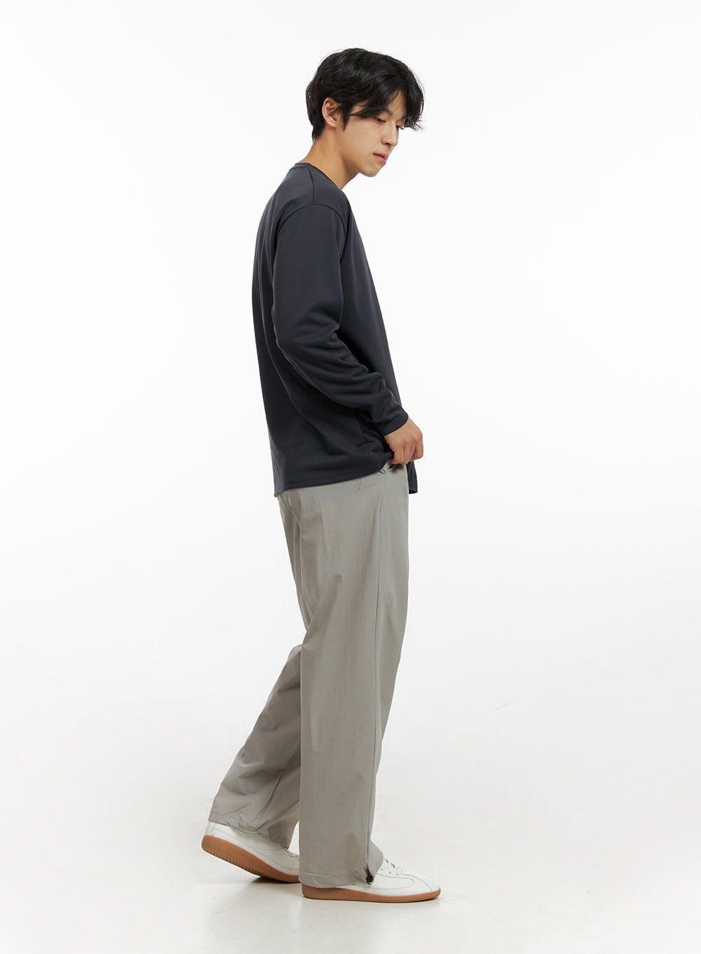 Men's Loose Round Neck Long Sleeve (Dark Gray) IG409