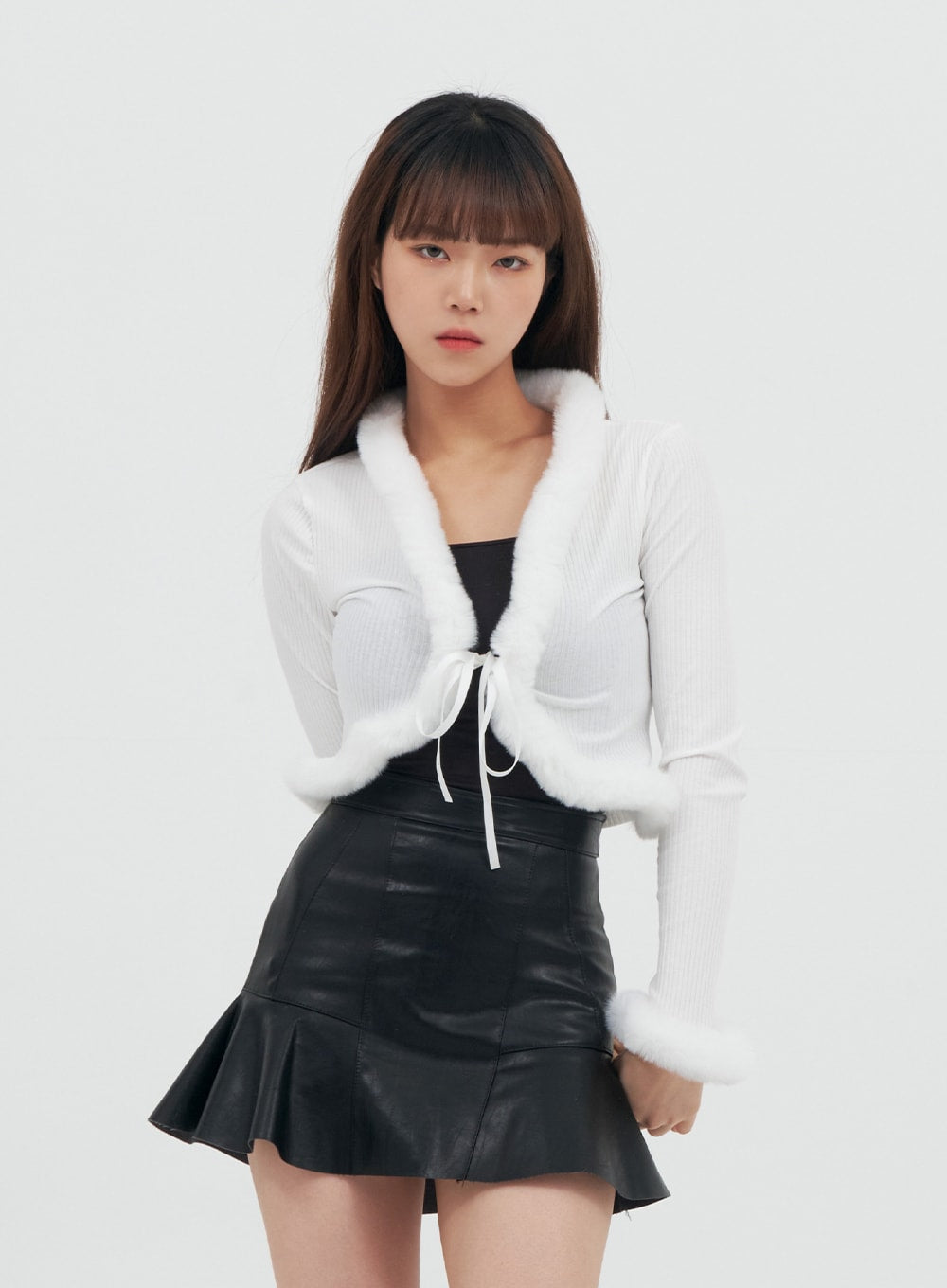 Faux Leather Flared Mini Skirt