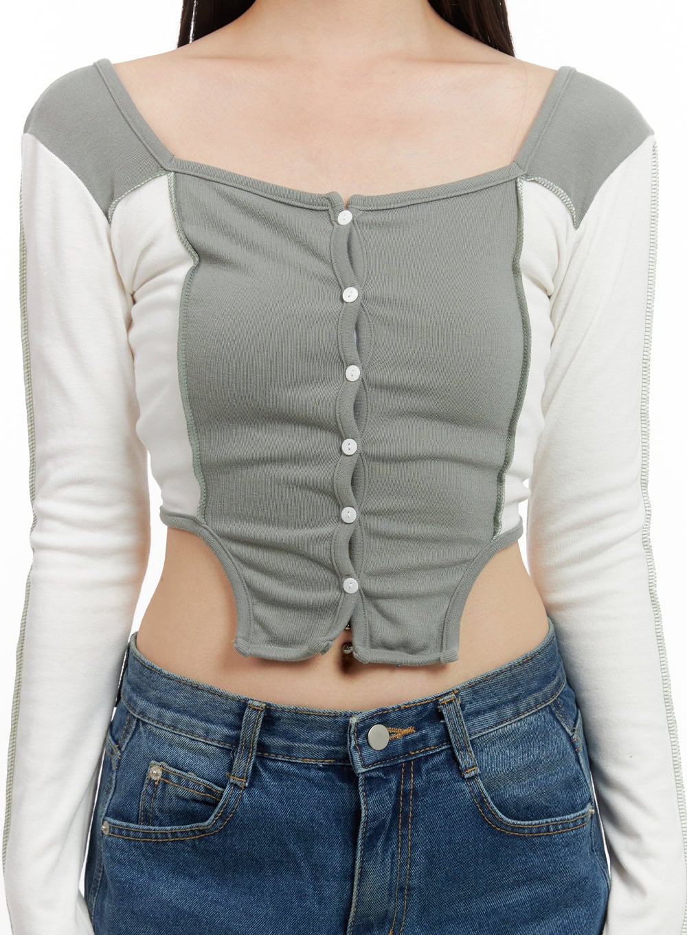 Contrasting Long Sleeve Crop Top CG420