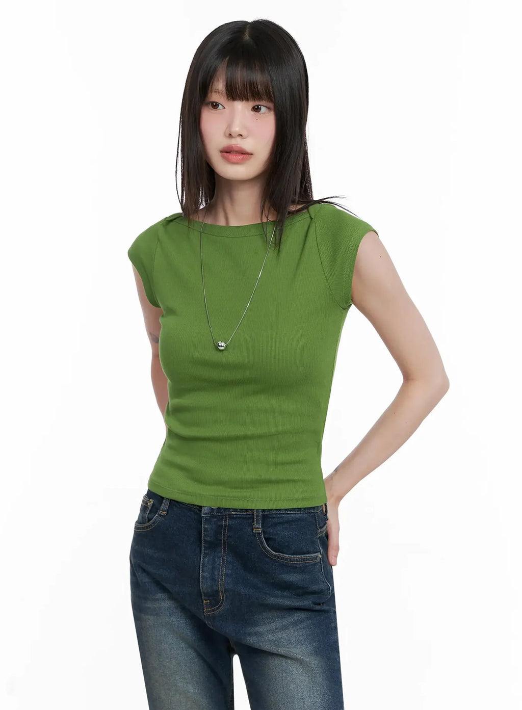 Green Ribbed Knit Top IL531
