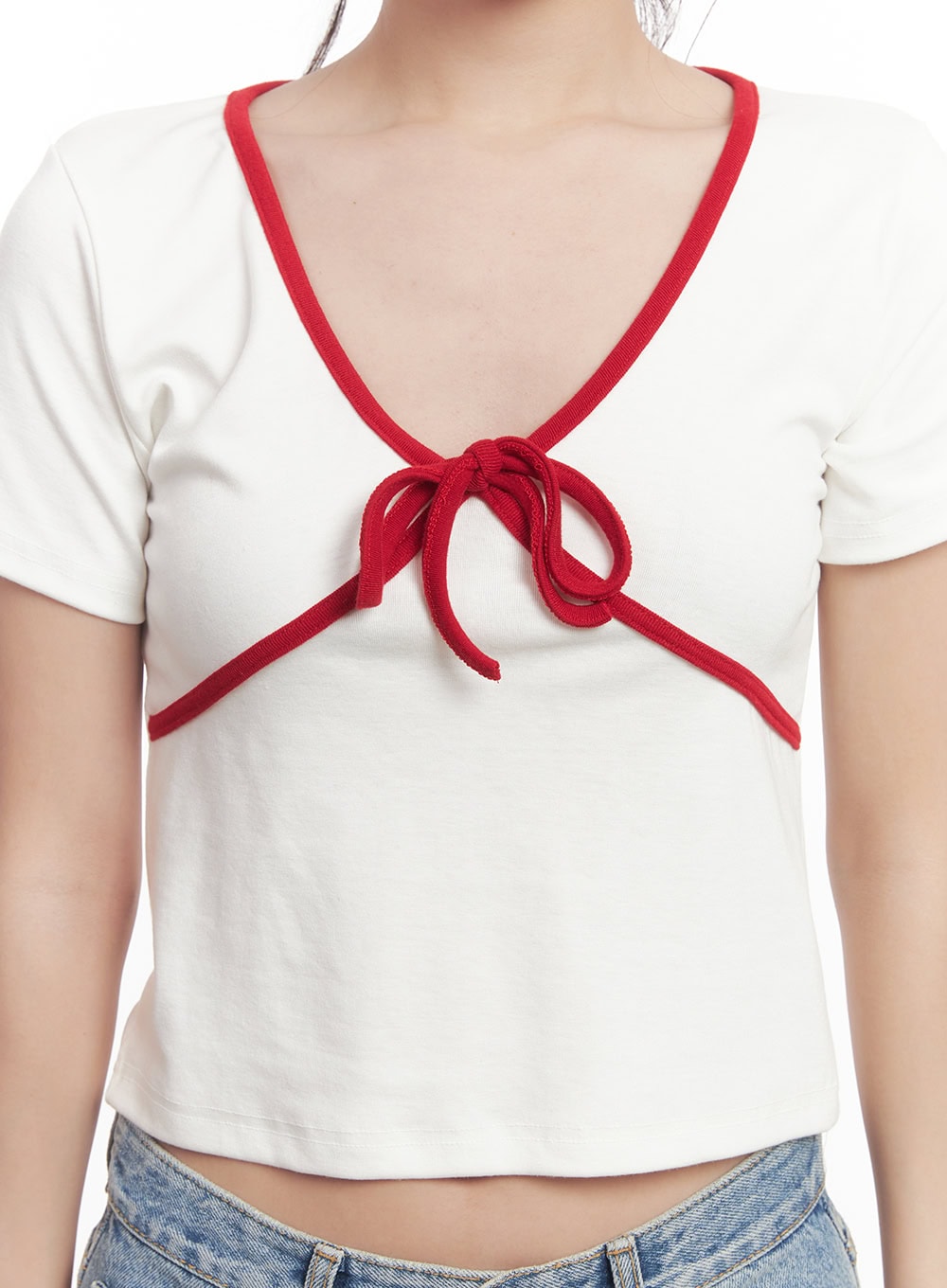 Ribbon V-Neck Crop Top CA530